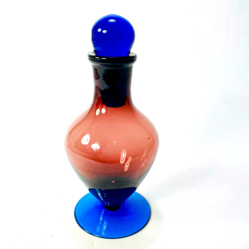 5 1/2" Vintage Cobalt Blue & Amethyst Czech Handblown Glass Bottle